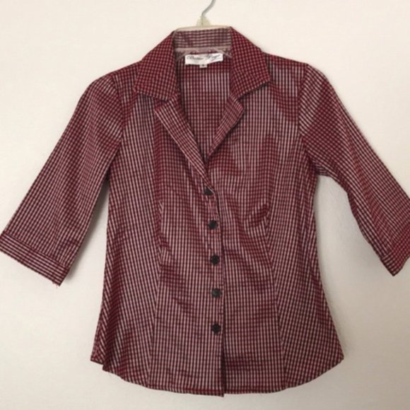 Red & Black Shiny Bettie Page Button Up - Small - Picture 1 of 6